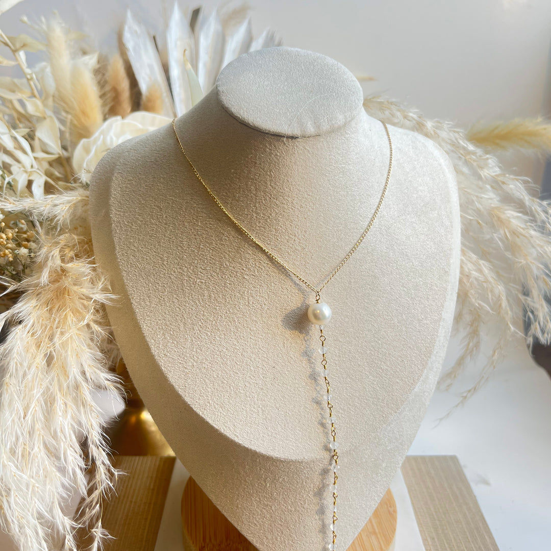 Pearl + Crystal 'Y' Necklace