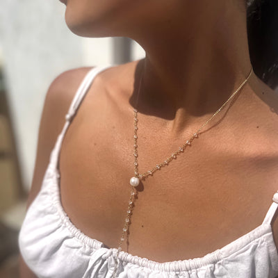 Pearl + Crystal Chain 'Y' Necklace