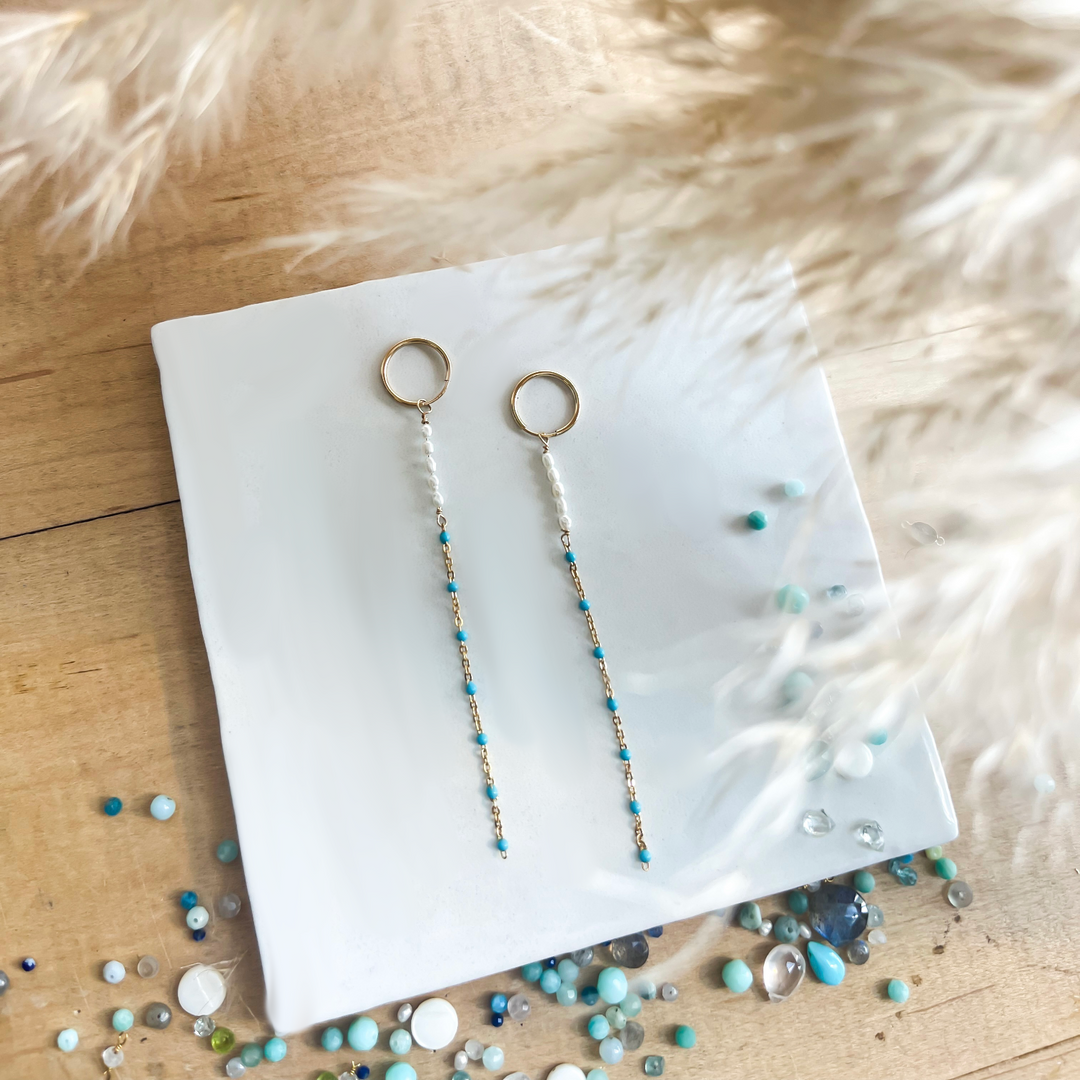 Pearl + Turquoise Dangle Earrings