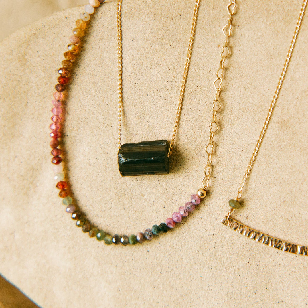 Teressa Lane Jewelry Handmade Necklace with Colorful Gemstones and Black Tourmaline Pendant