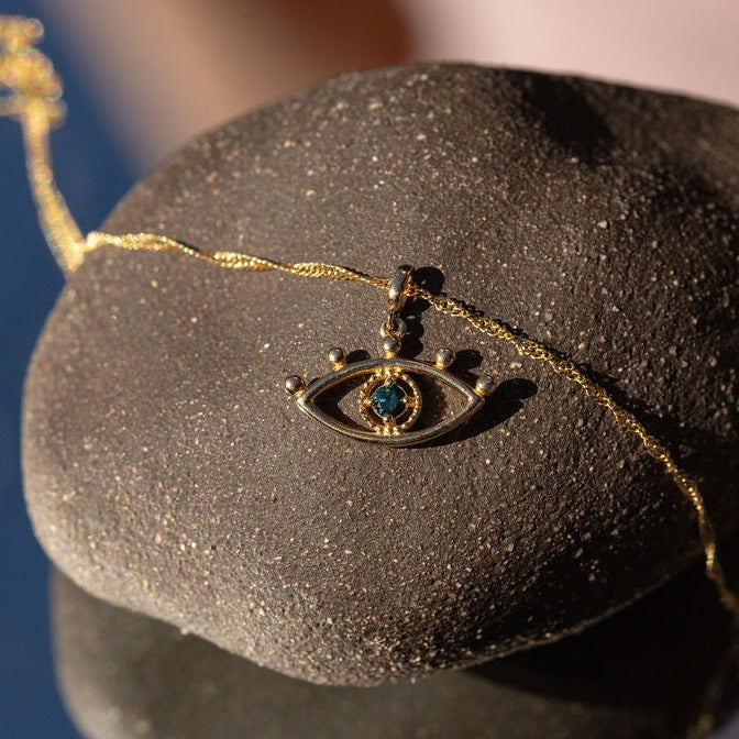 Blue Diamond Evil Eye 14K Gold Necklace