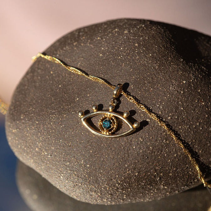 Blue Diamond Evil Eye 14K Gold Necklace