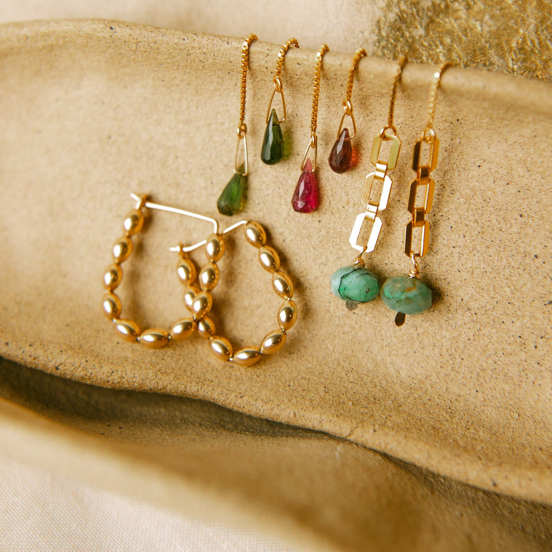 Teressa Lane Jewelry Solace Hoops handmade jewelry in gold with colorful accent drops