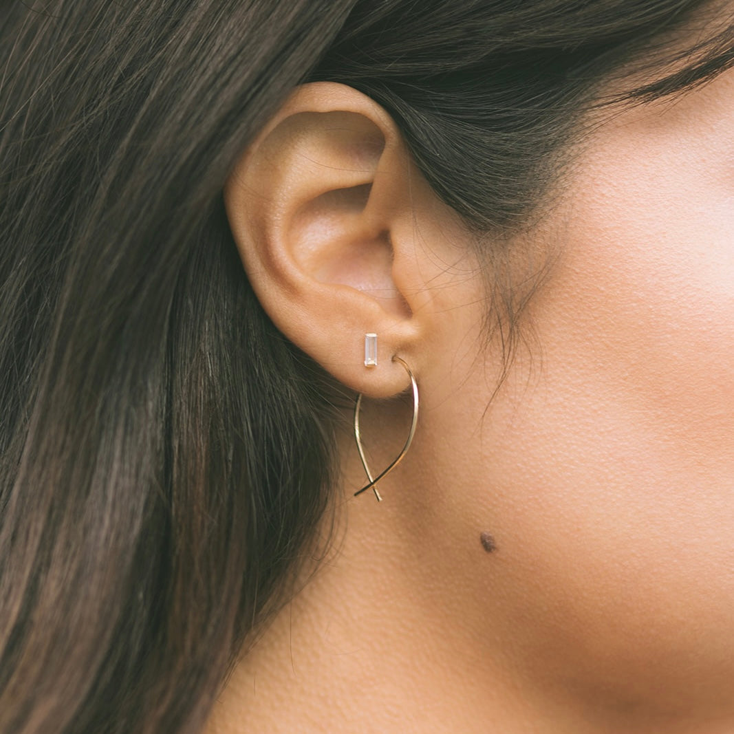 Teressa Lane Jewelry delicate gold threader earrings for women worn on ear with minimalist design