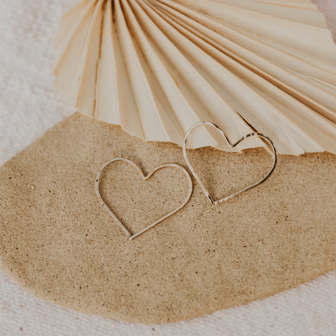 smaller heart shaped 14k gold fill threader earrings