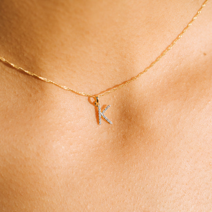 Diamond Initial Letter 14K Gold  Necklace