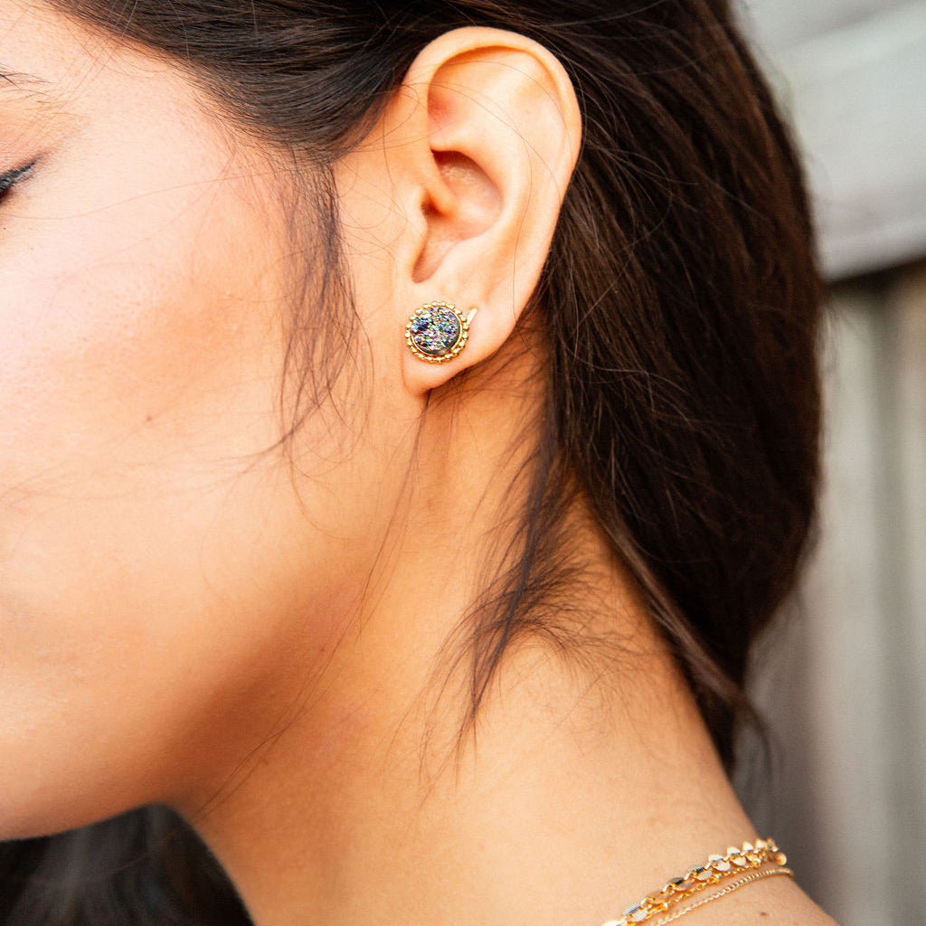 Black Druzy Stud Earrings