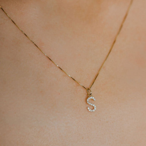 Diamond Initial Letter 14K Gold  Necklace