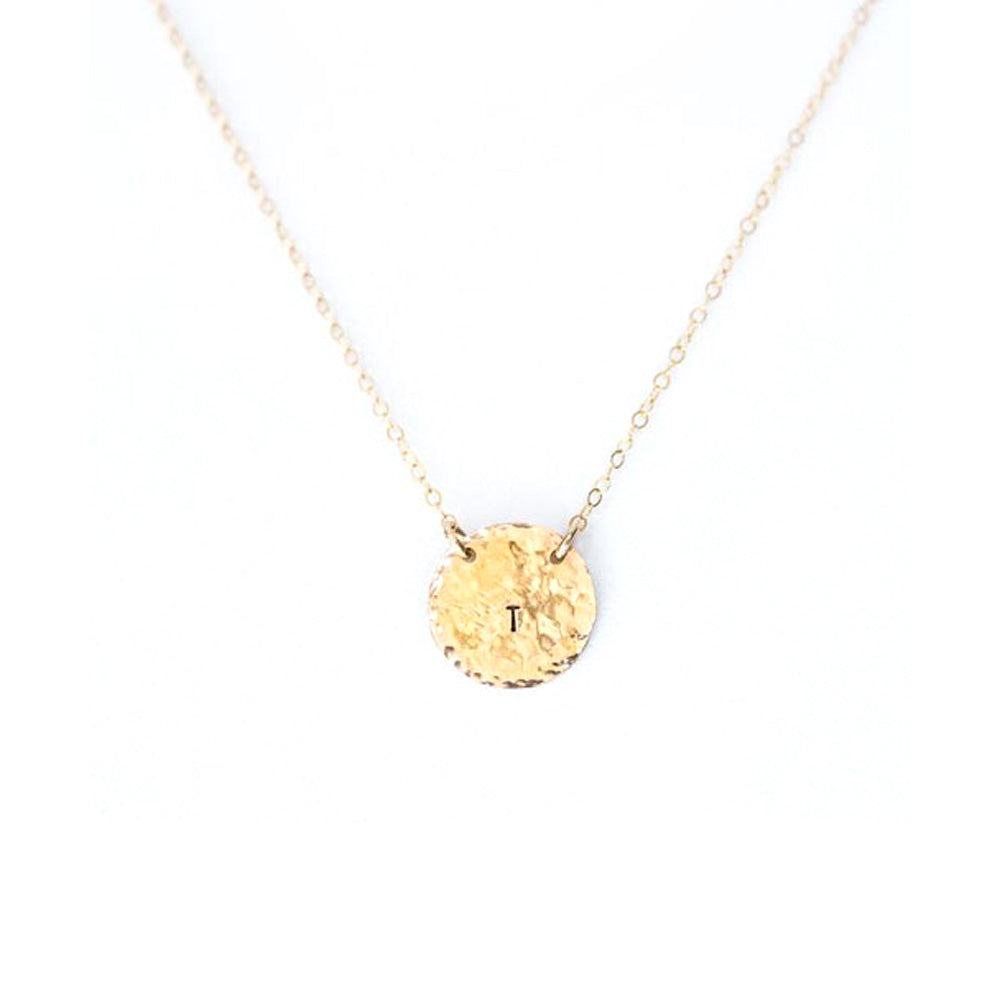 Teressa Lane Jewelry gold disc necklace for women with textured round pendant on delicate chain