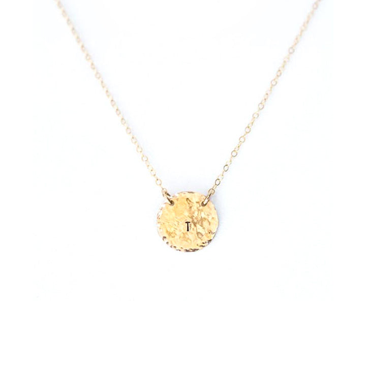 Teressa Lane Jewelry gold disc necklace for women with textured round pendant on delicate chain