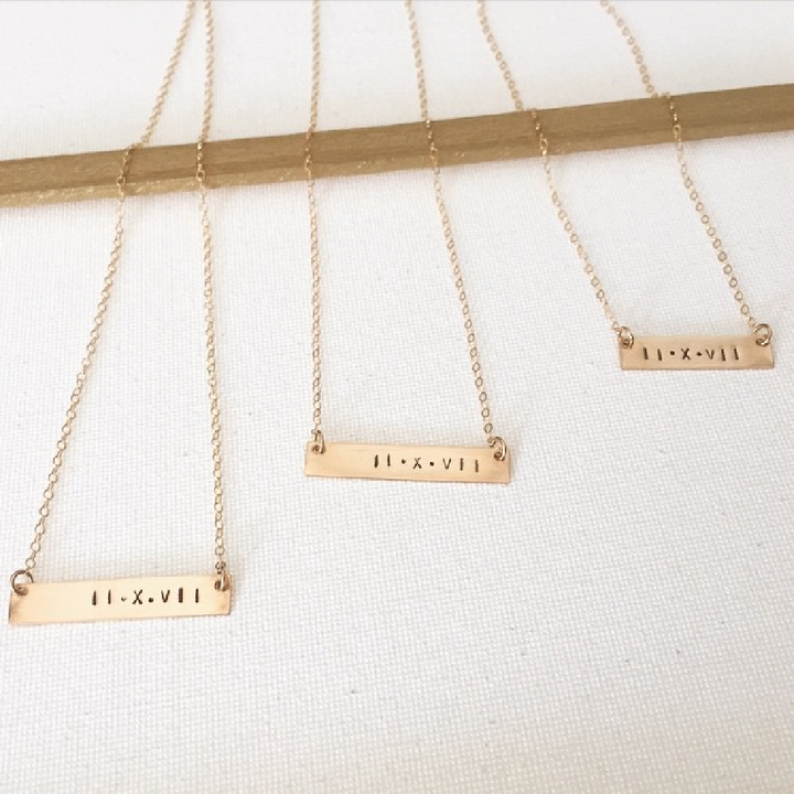 Teressa Lane Jewelry personalized bar necklace set with delicate gold chains and engraved date bars