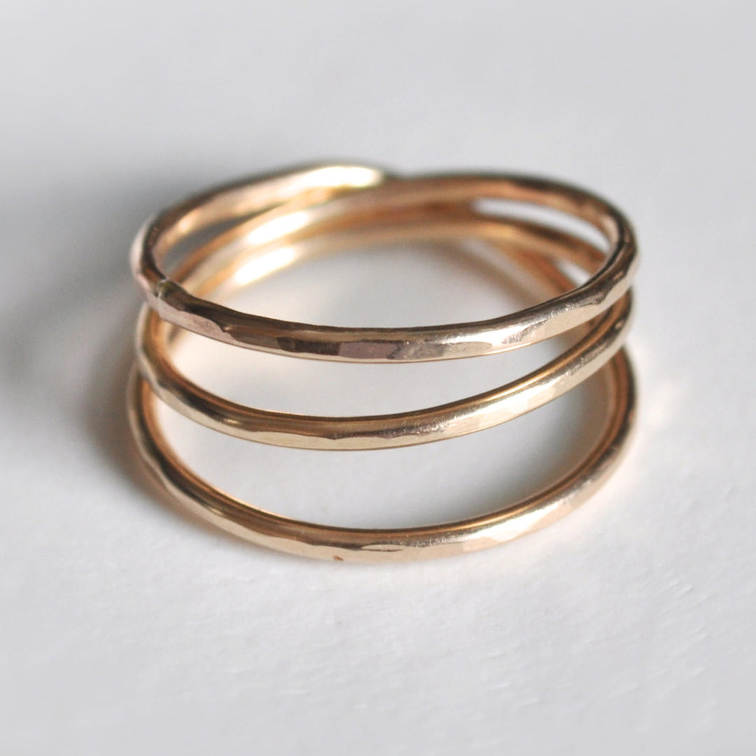 Teressa Lane Jewelry handmade stacking ring set with three thin hammered gold bands