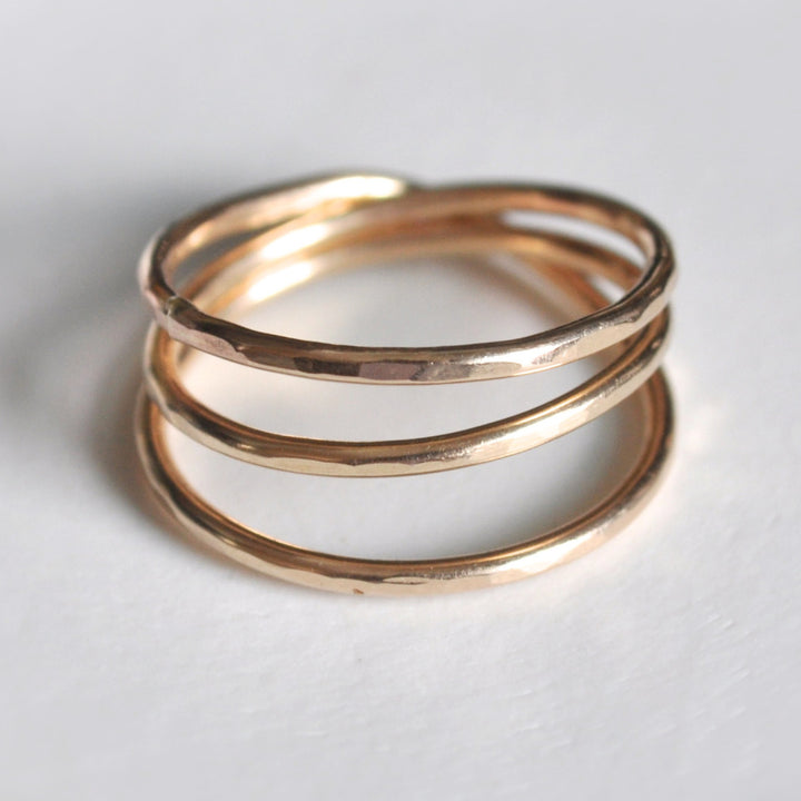 Teressa Lane Jewelry handmade stacking ring set with three thin hammered gold bands