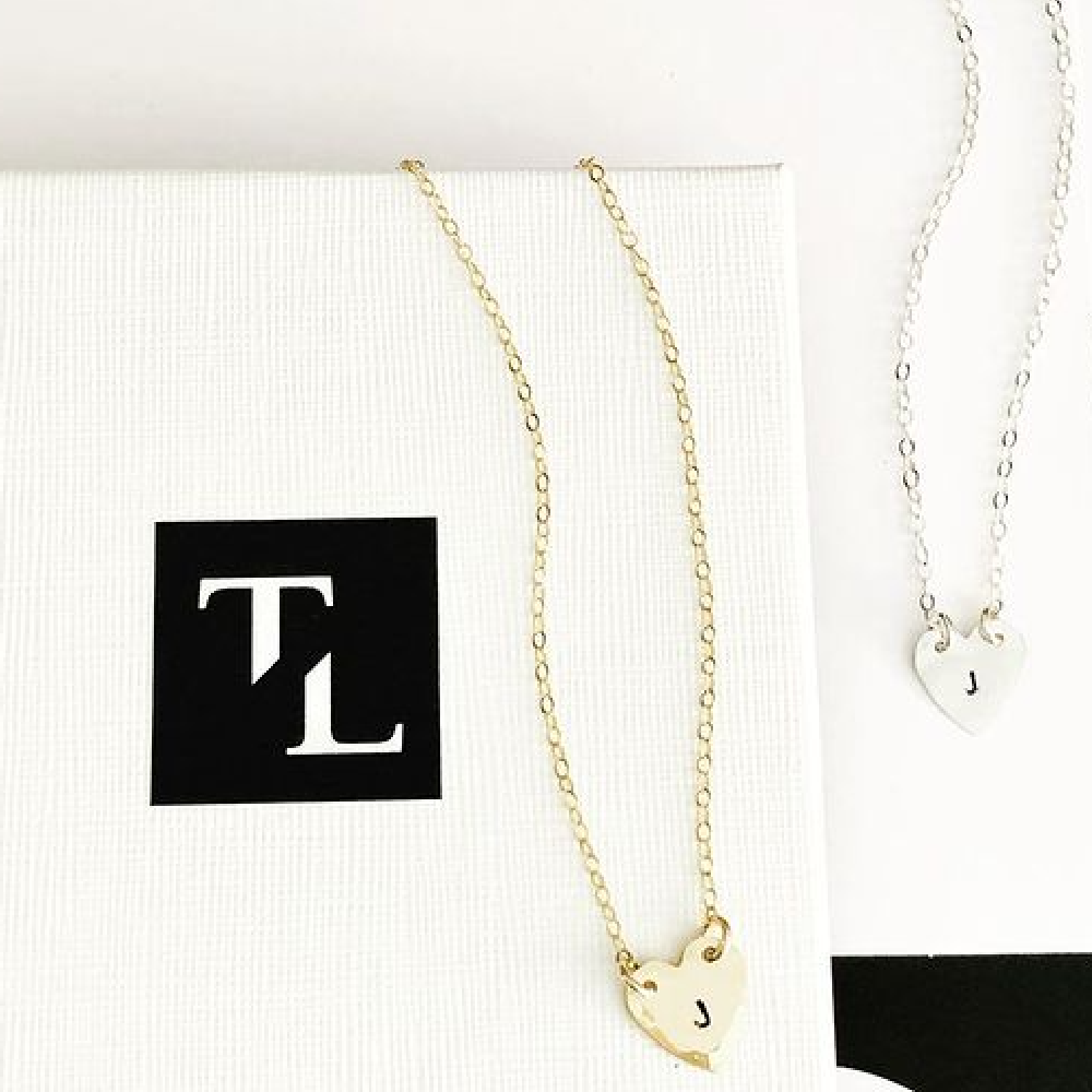 Teressa Lane Jewelry gold heart necklace with initial J pendant on delicate chain