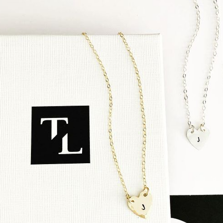 Teressa Lane Jewelry gold heart necklace with initial J pendant on delicate chain